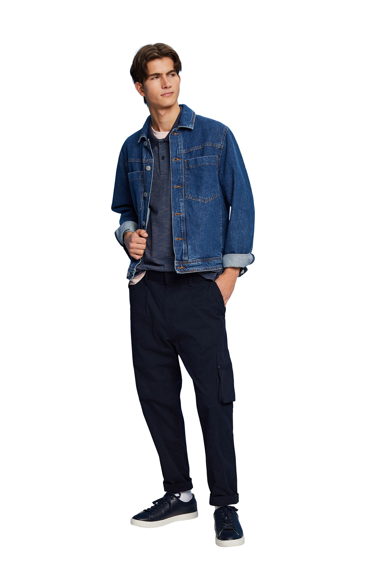 Polo com riscas mescladas e viscose - Estampa azul