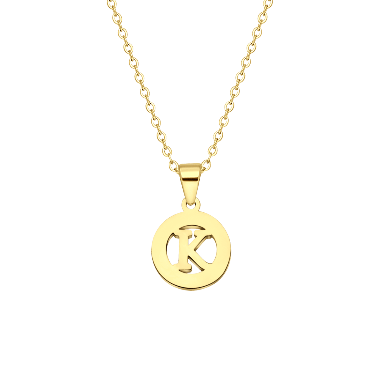 Stalen goldplated ketting met letter - K