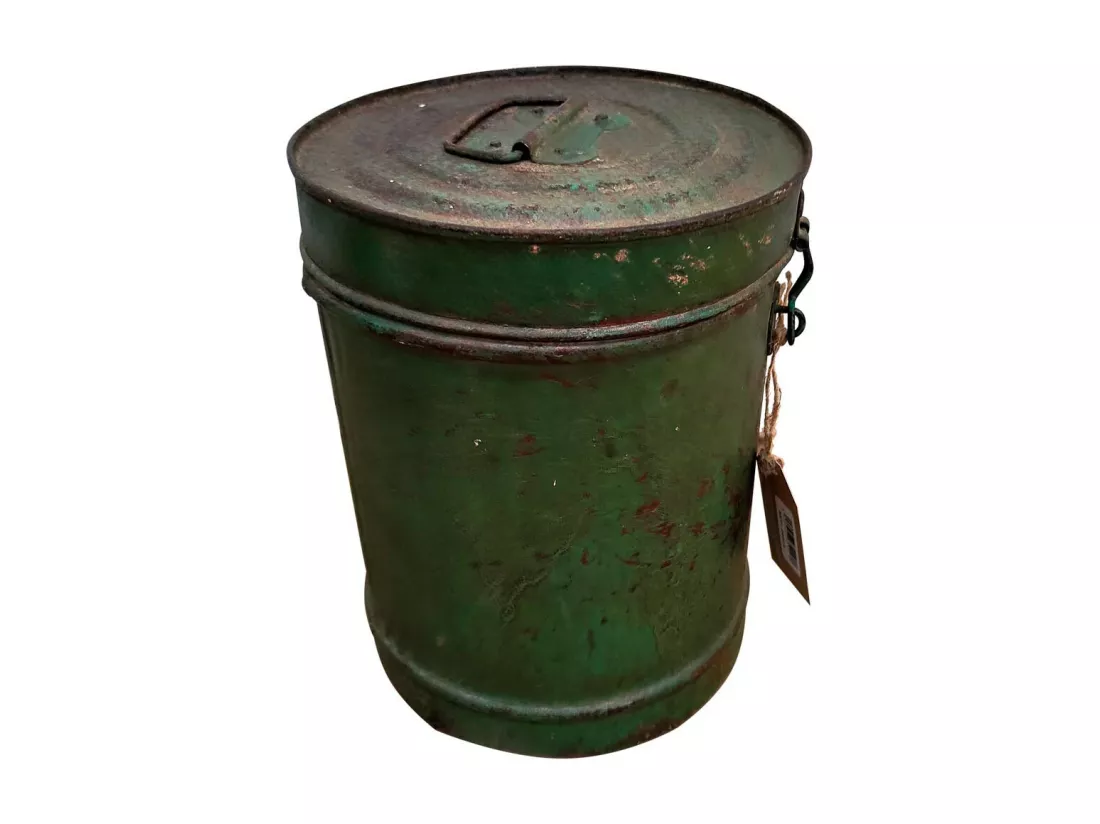 Bidon en metal vert 23x23x30h