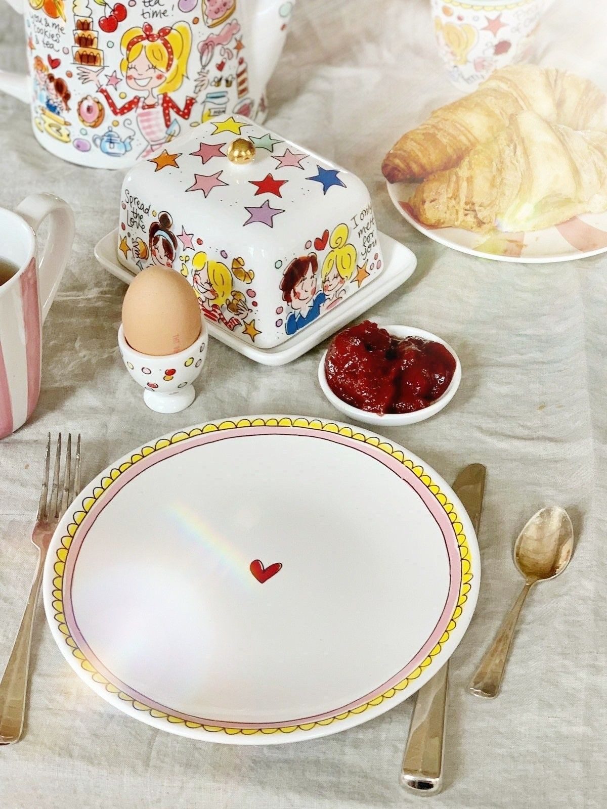 Ontbijtbord ⌀22cm Roze Rand met hartje