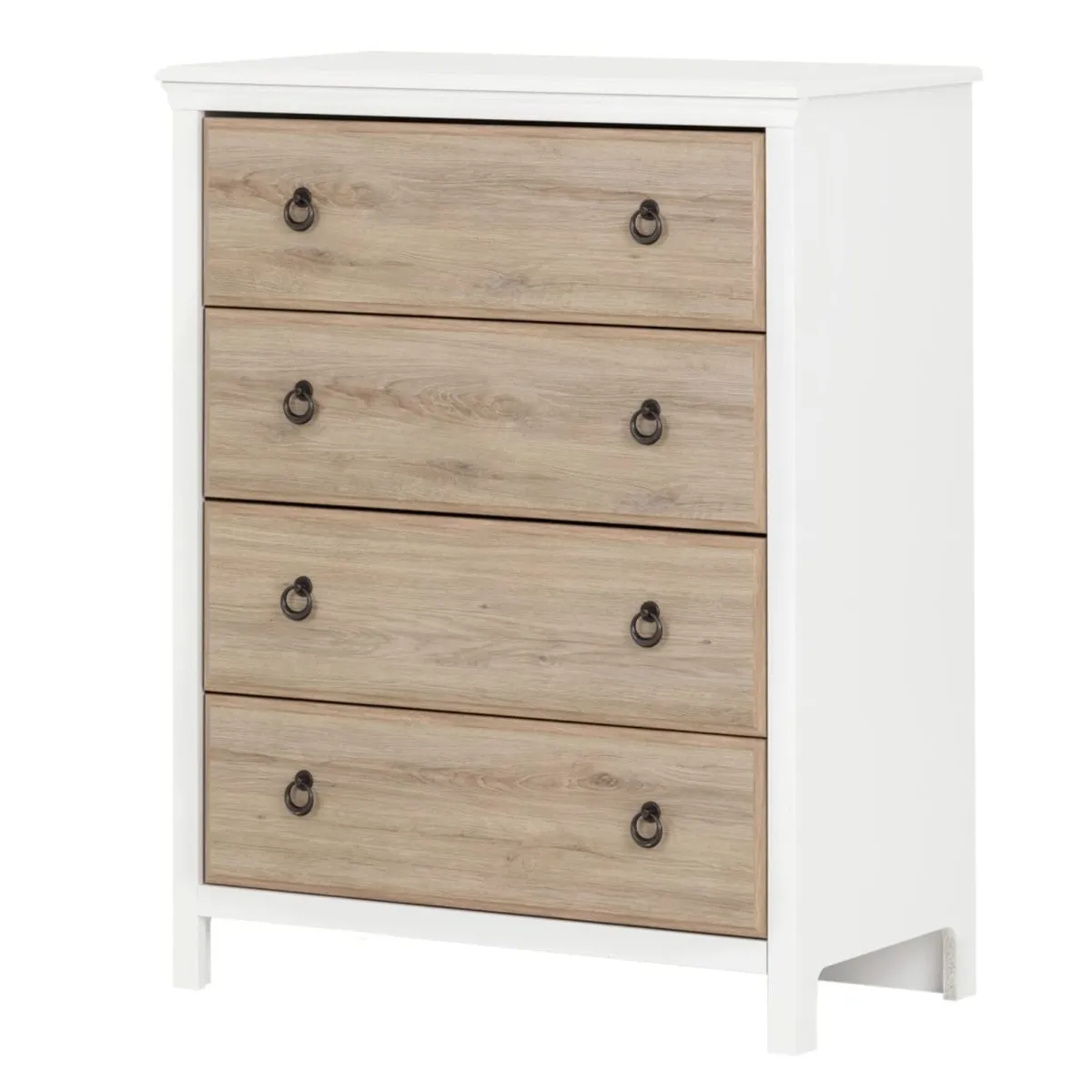 South Shore Bureau 4 Tiroirs Cotton Candy - Blanc Solide  Chêne Rustique