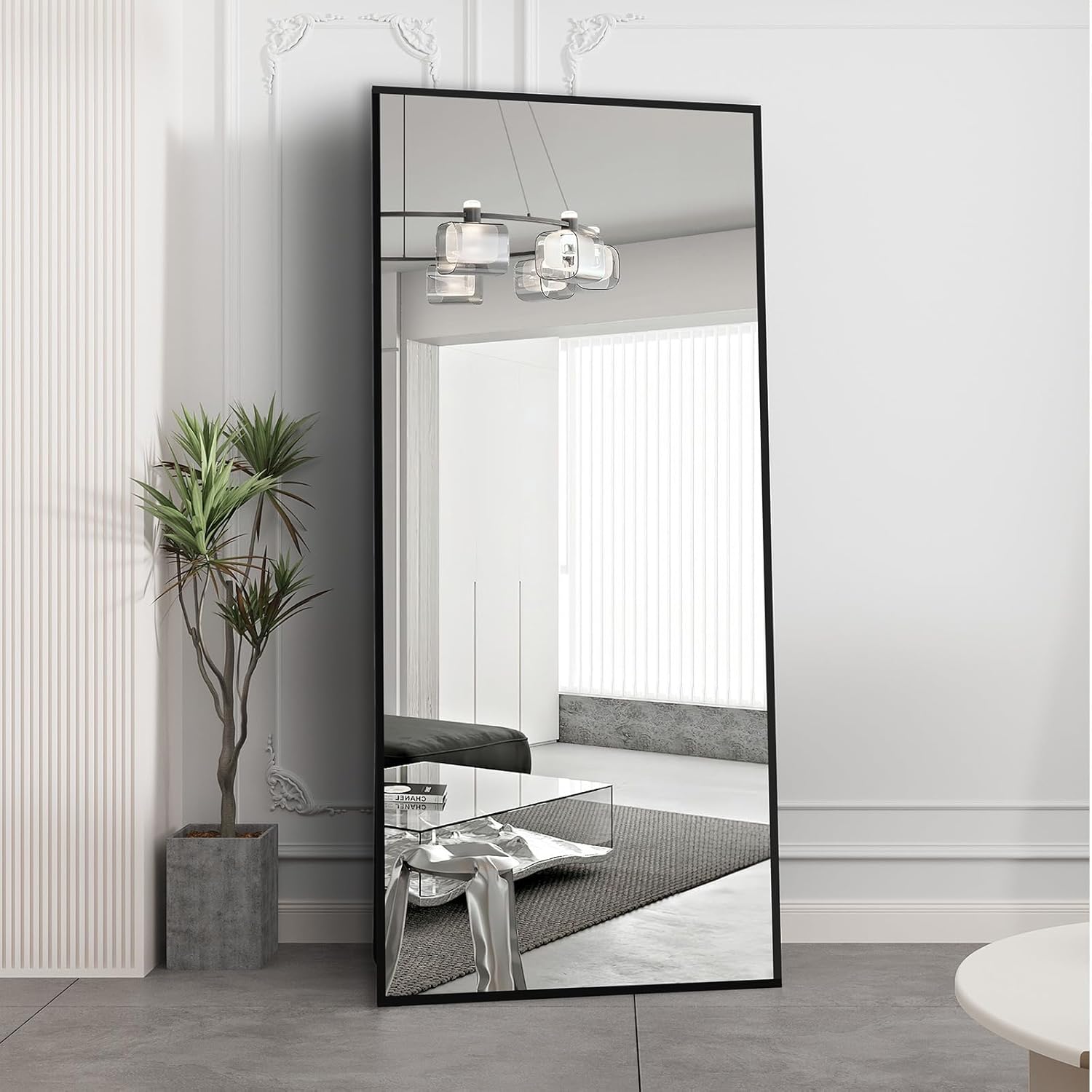 Ganzkörperspiegel Standspiegel 180x80cm mit Schwarz MetallrahmenBodenspiegel HD Spiegel Groß Wandspiegel mit Haken für Wohn-, Schlaf- und Ankleidezimmer