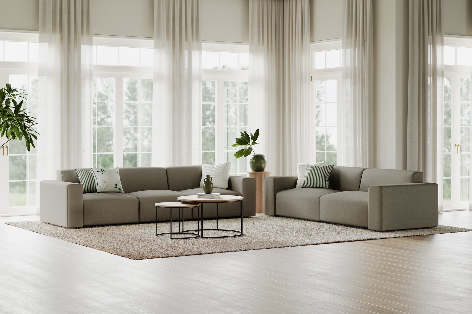 Styl 3-seter Tekstil Brooklyn 3 Grey med sorte ben.