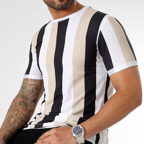 Tee Shirt Oversize A Rayures 2844 Noir Blanc Beige