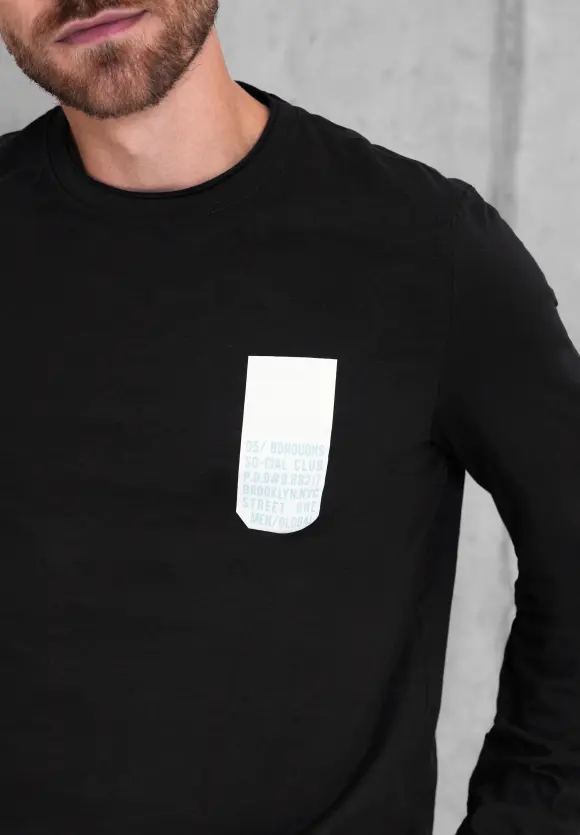 Langarmshirt mit Brustprint - Black