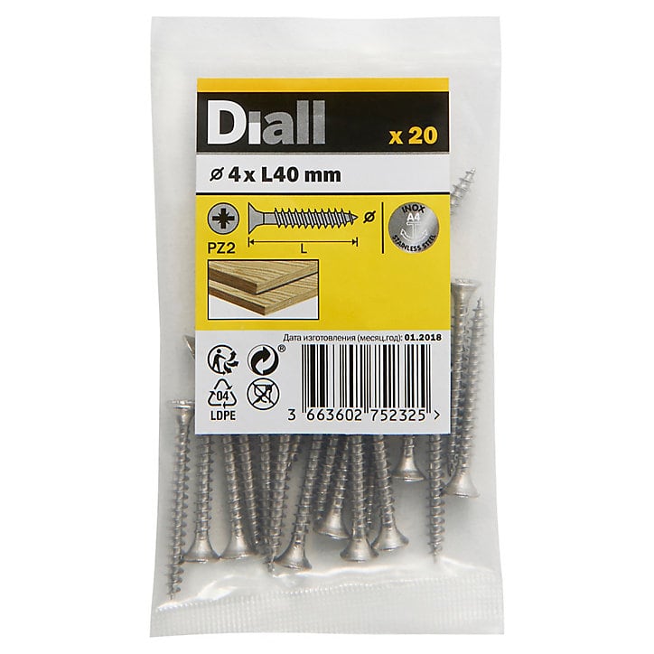 Vis à bois en acier inoxydable A4 pozidriv 4x40 mm - 20 pièces