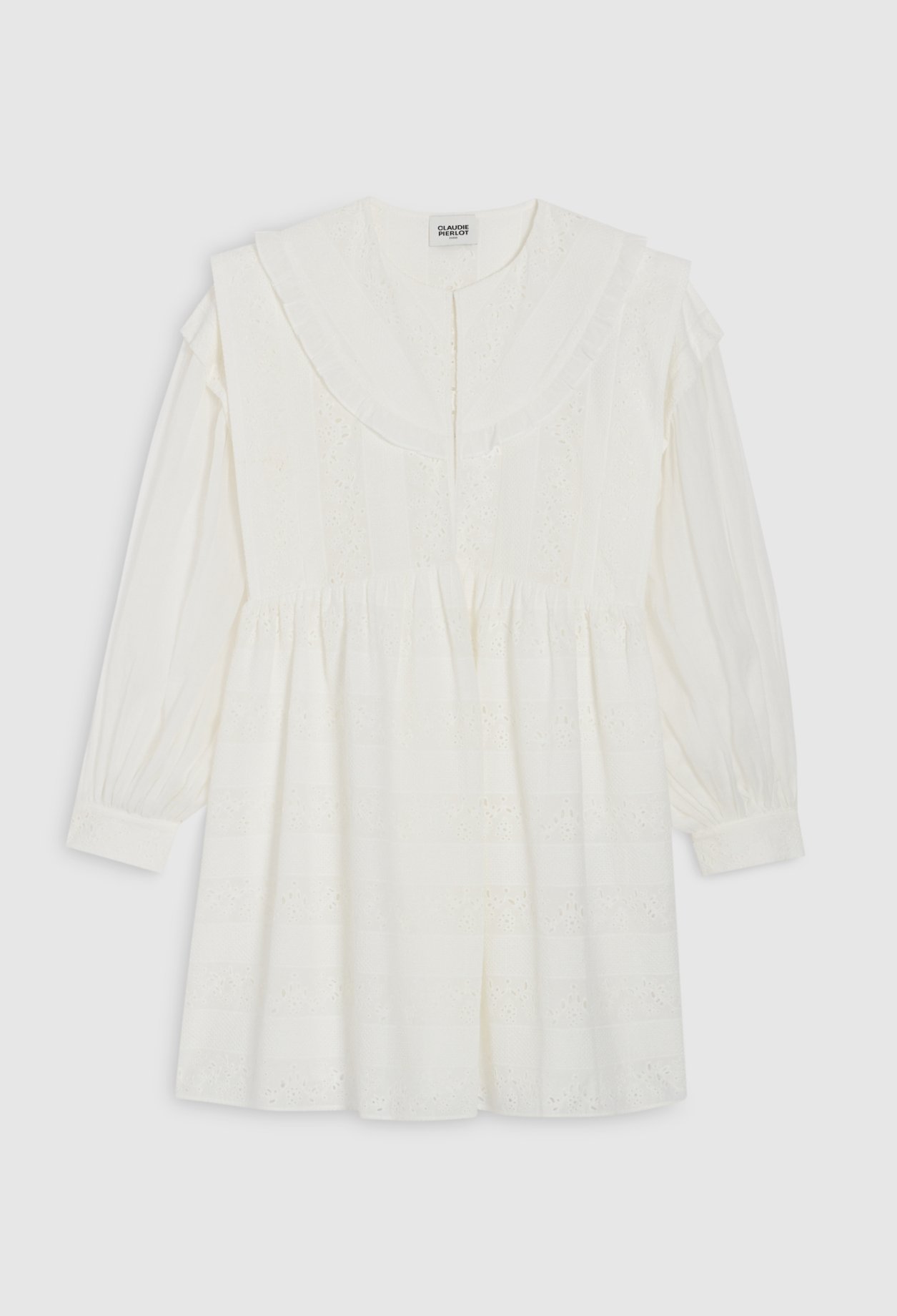 Robe courte babydoll brodee blanc