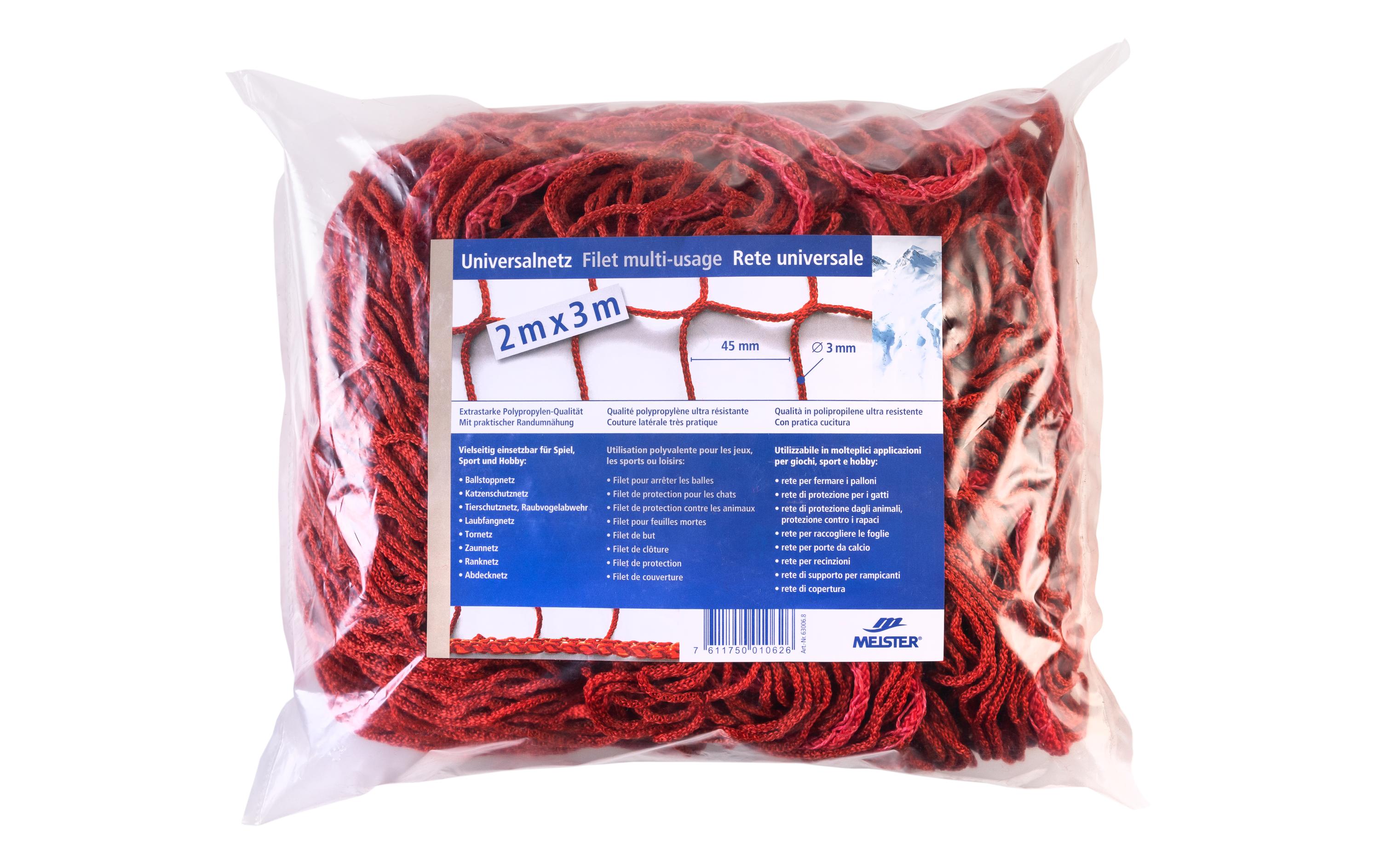 Universalnetz knotenlos, Ø 3 mm / 2 x 3 m, Rot<br>Universell einsetzbares Netz