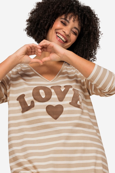 Longshirt, geringelt, LOVE Druck Langarm