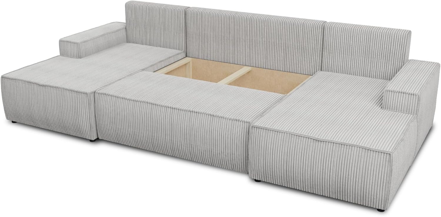 Sofnet Wohnlandschaft mit Schlaffunktion Totti - U-Form Couch, Schlafsofa mit Bettkasten, Couchgranitur mit Bettfunktion, Big Sofa, Cord Stoff, Wohnzimmer (Beige (Poso 100))