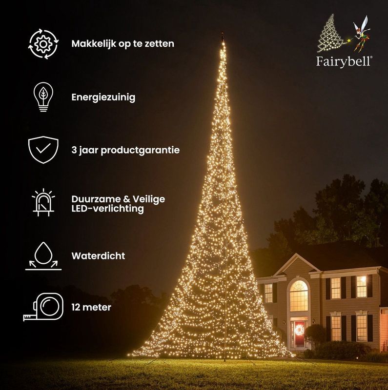 Fairybell LED Buiten Kerstboom voor in de vlaggenmast - 12 meter - 4000 LEDs - Warm wit
