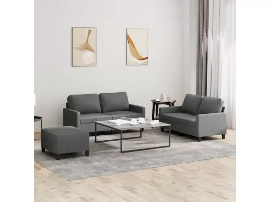 Ensemble de canapés 3 pièces avec coussins Gris foncé Tissu