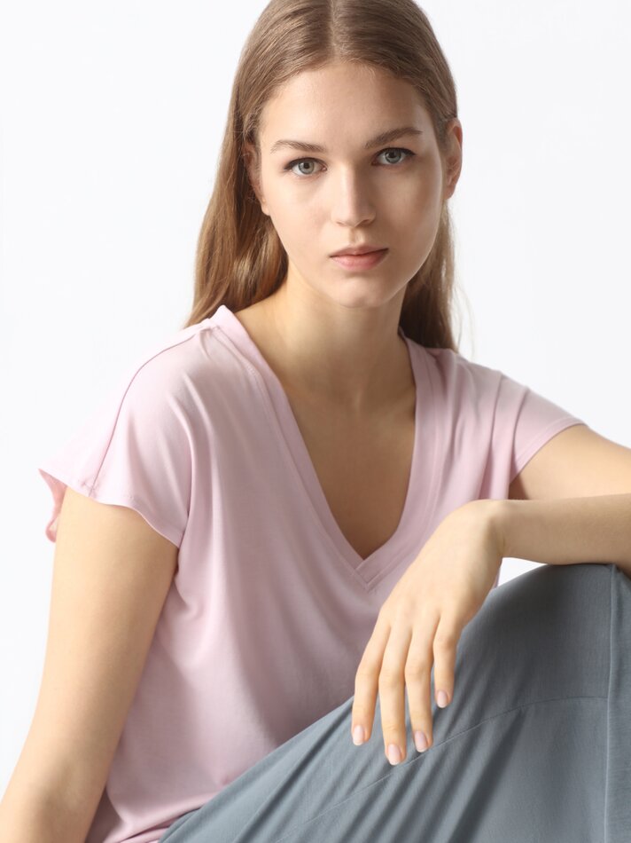 Camiseta fluida de manga curta - Rosa Pastel
