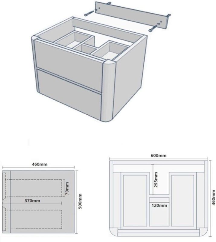 Casajoy - Bold - Onderkast - Eiken - 60 cm - 2 Lades - Donkergrijs Topblad