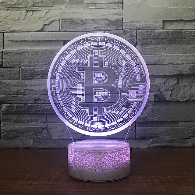 (195x145mm) 3D Bitcoin BTC LED Lampe Nachtlicht USB Home Deko Krypto Lampe mit Touch Schalter - Bunt