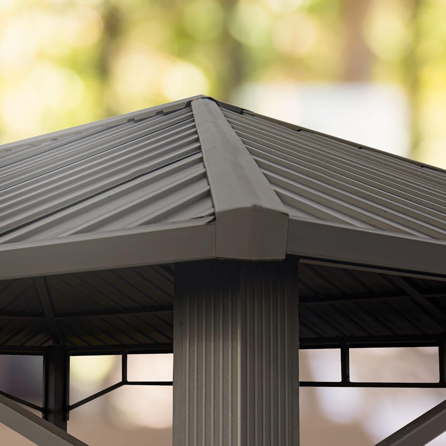 TOOLPORT Gartenpavillon 4x4 m Stahldach Hardtop 4 Seitenteile in Champagner, Pfosten 9x9 cm