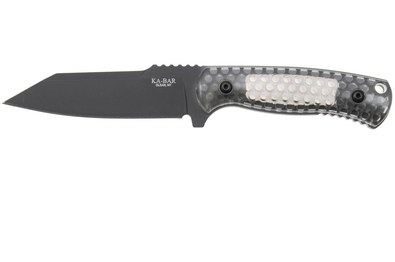 KA-BAR Cool Name 7702, Black 1095 Cro-Van Reverse Tanto, Transparent Honeycomb Smoke Polycarbonate, vaststaand mes, Les George design