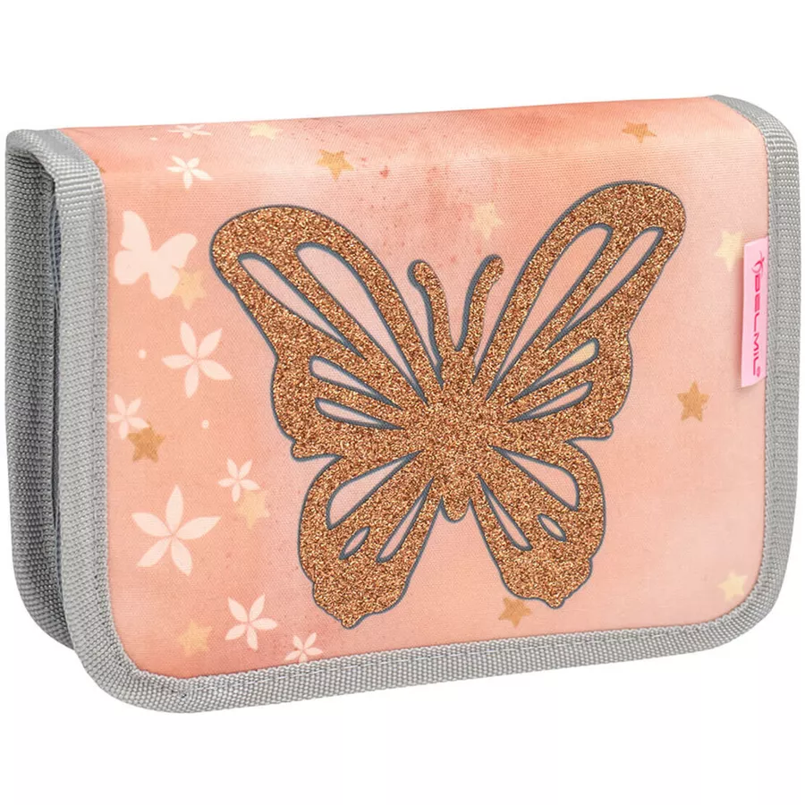 Belmil Schulranzen Compact Schulranzen Set 4-teilig mit Brustgurt Golden Butterfly