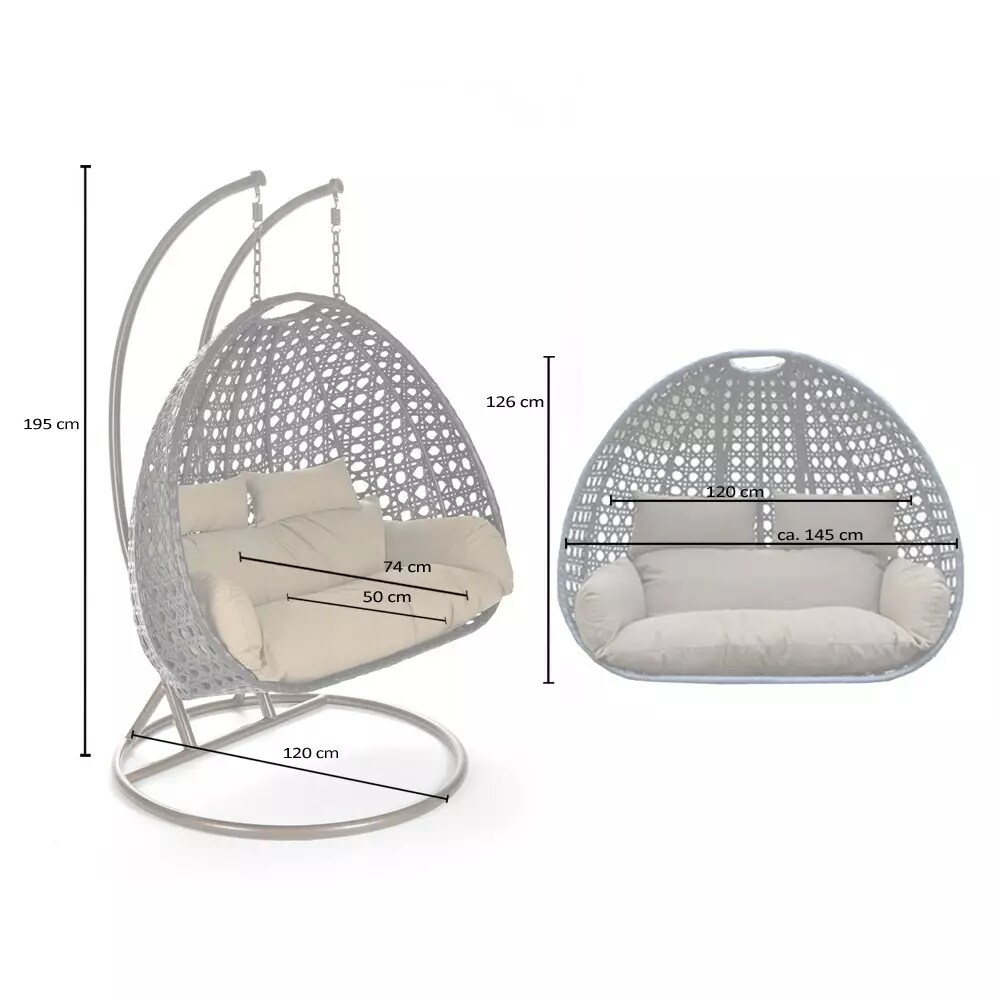 PureHaven Hängesessel für 2 Personen Rattan-Kunststoffgeflecht mit Kissen - versch. Ausführungen
