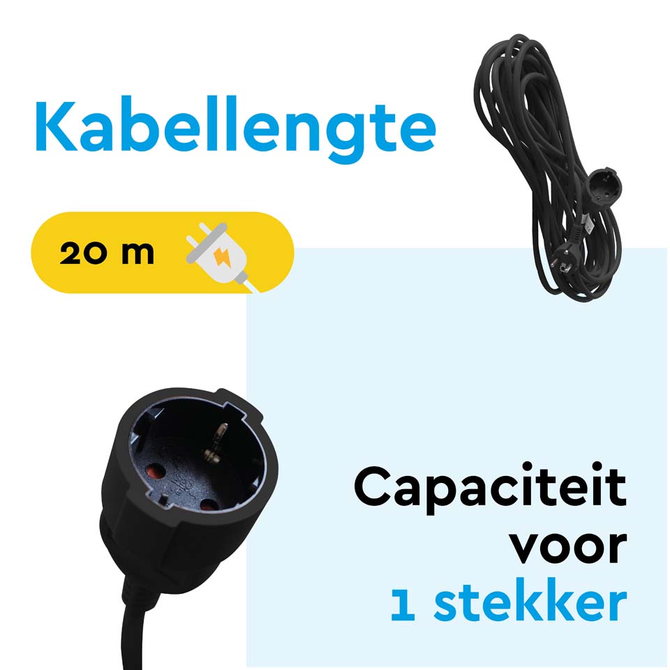 BRASQ 20 meter verlengsnoer met randaarde - Black
