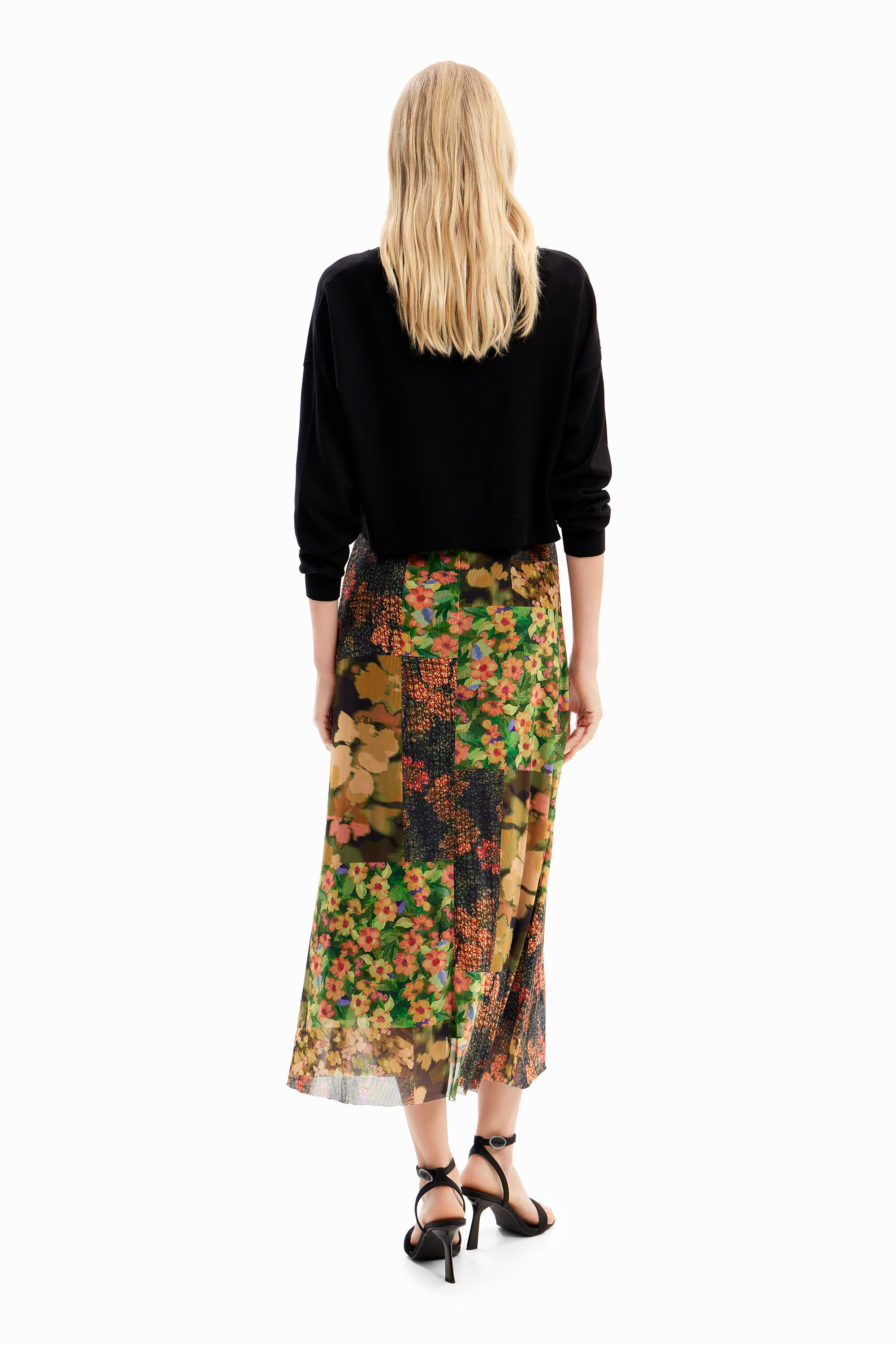 Vestido midi com patchwork 2 em 1
