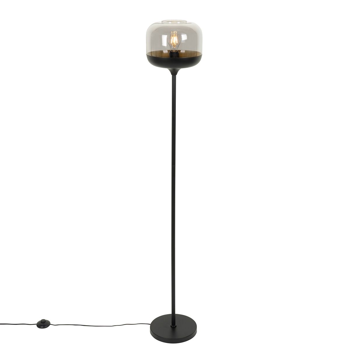 Design vloerlamp zwart met goud en smoke glas - Kyan