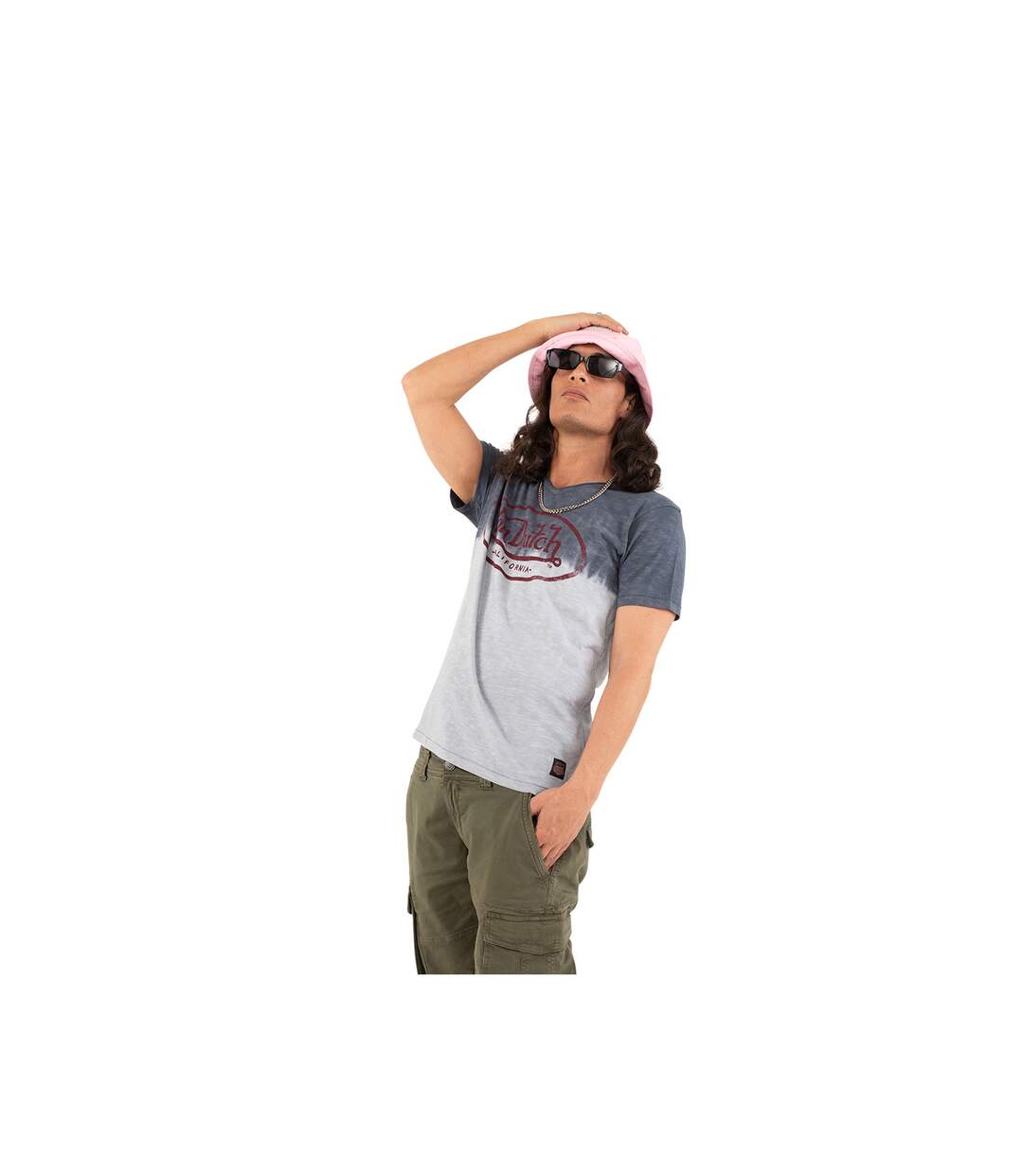 T-shirt à col effet tie and die dégradé V homme Ron en coton