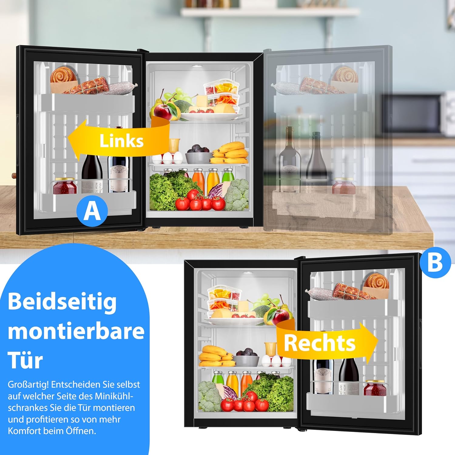 KESSER® Mini réfrigérateur avec Serrure, Mini Bar de 40 l, Silencieux, 22 DB, verrouillable, Chambre à Coucher, butée de Porte Amovible, env. 4 à 16 °C, Hauteur 57 cm, éclairage intérieur