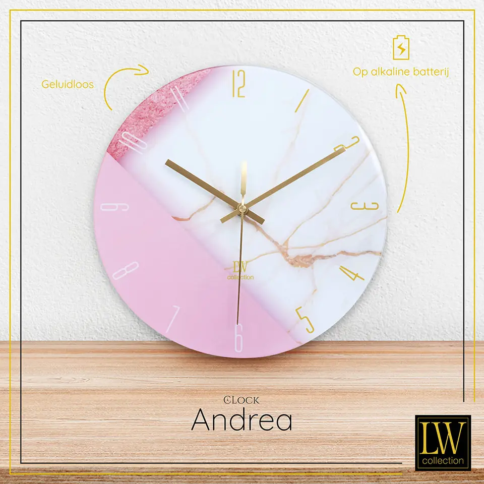 LW Collection Keukenklok Andrea wit roze 30cm