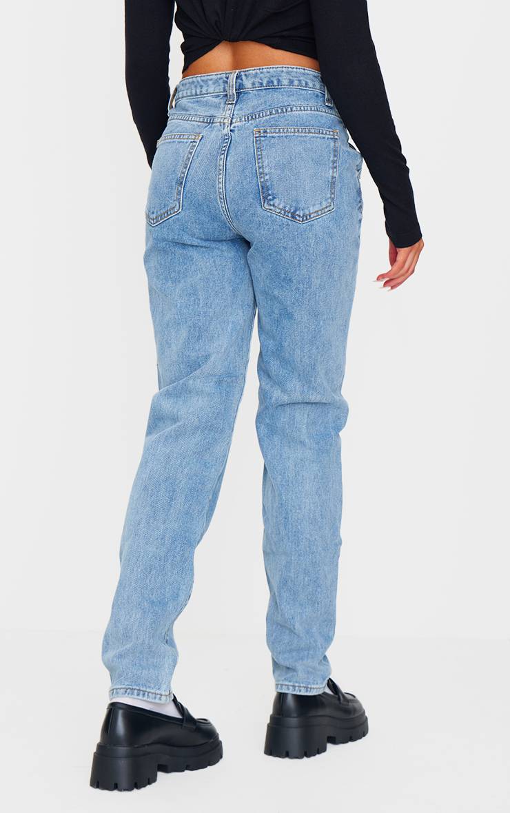 Light Blue Wash Jean Droit À Jambes Longues Avec Ceinture Asymétrique