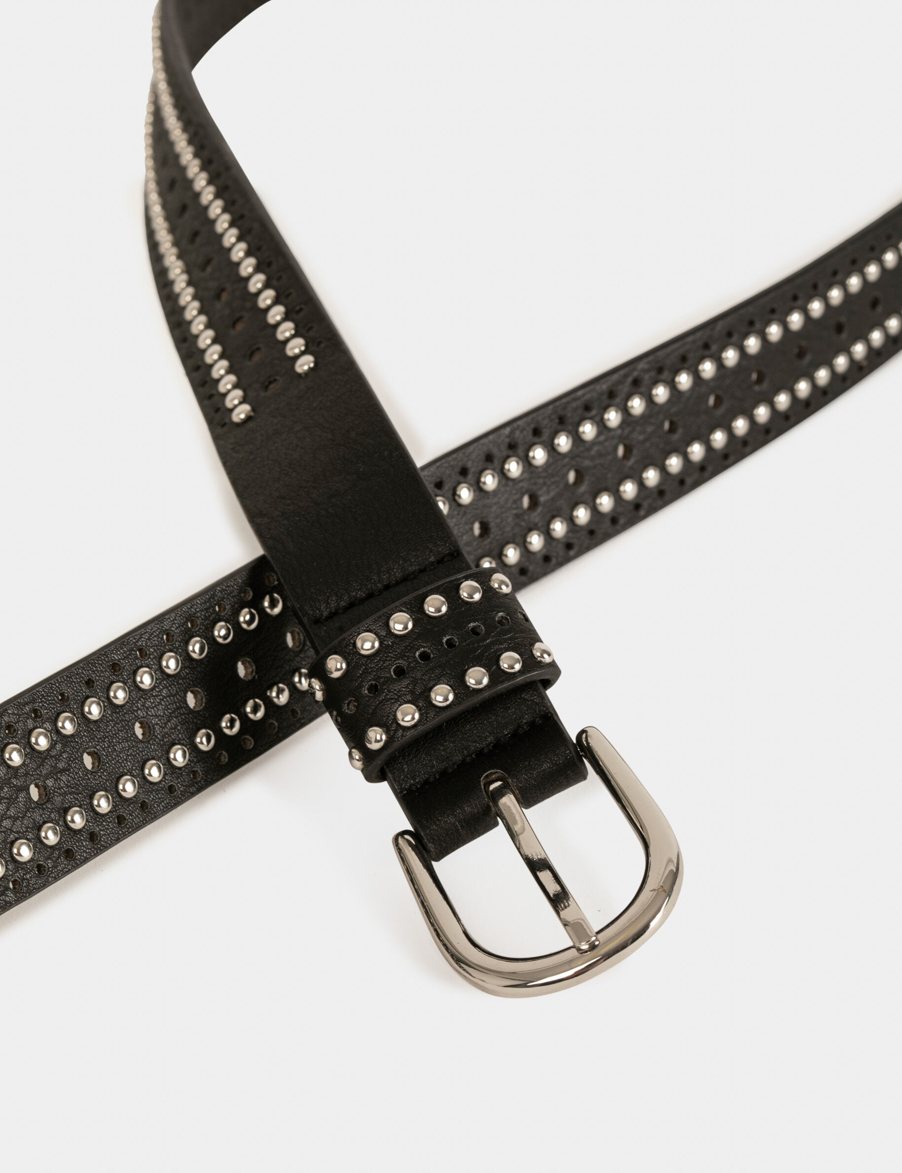 Ceinture avec clous et perforations noir femme - noir