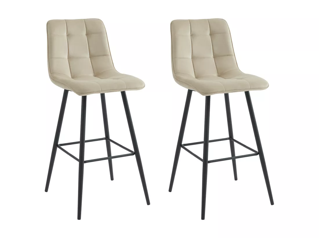Lot de 2 tabourets de bar matelassé en velours et métal - Beige - OLLUA