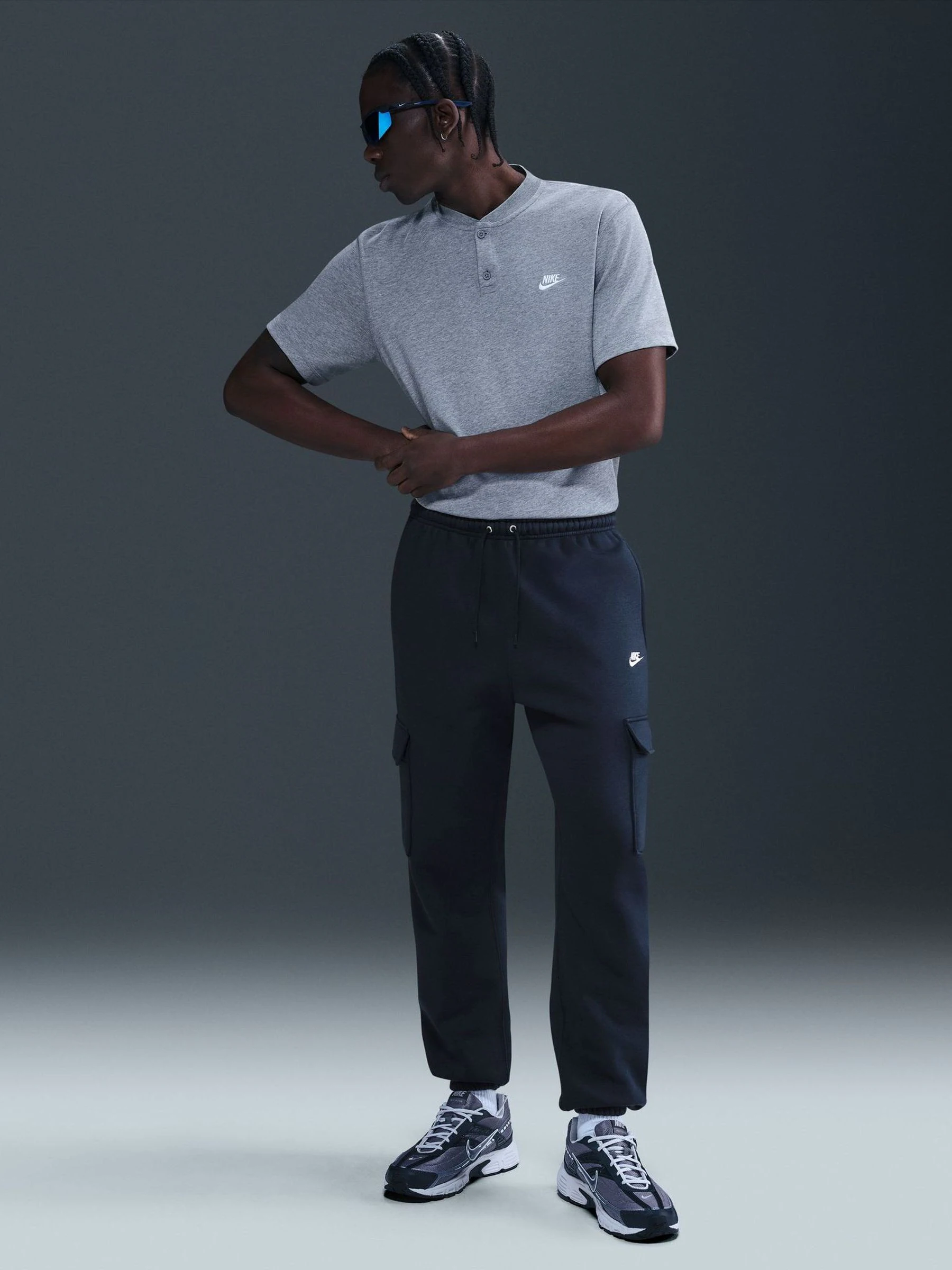 Marineblauwe Obsidian - Nike Club cargojoggingbroek van fleece