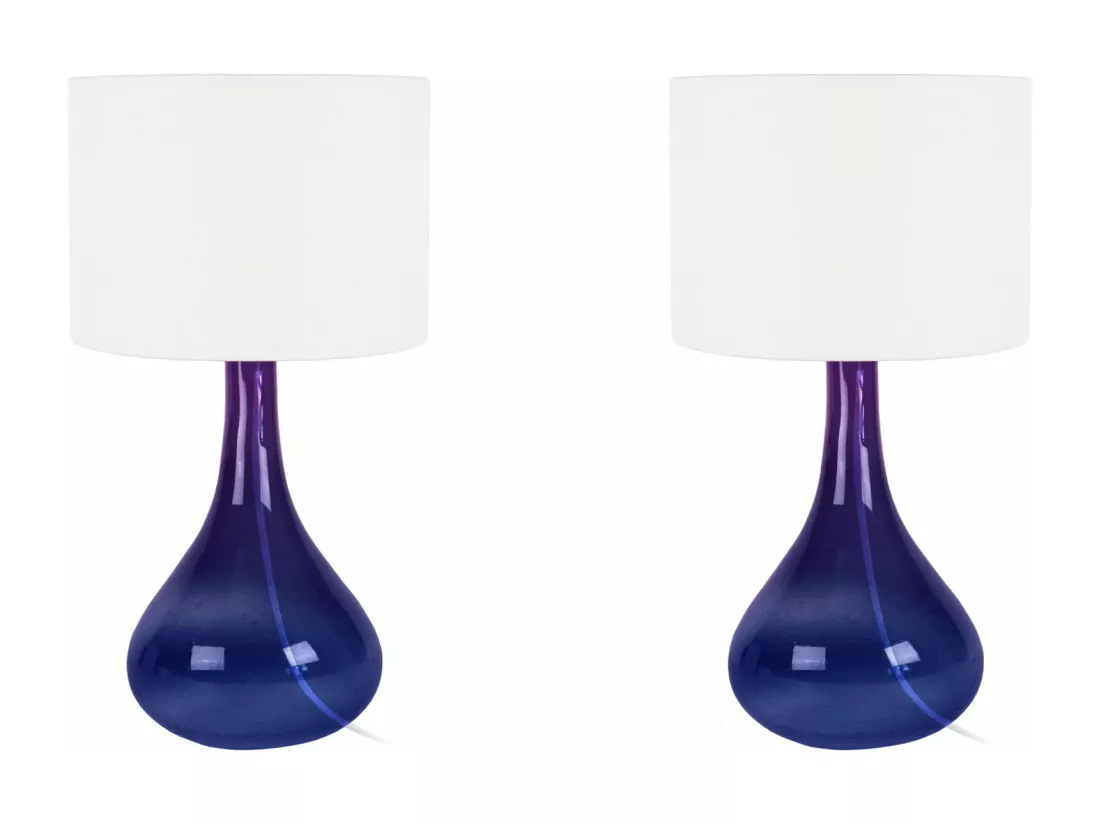 Pair de Lampes de chevet bouteille verre violet 34 cm.