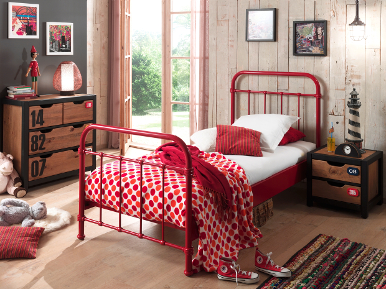Metallbett NEW YORK - rot - Metall - 90x200 cm