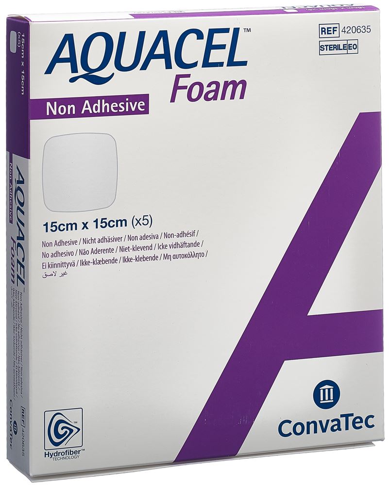 AQUACEL Schaumverband nicht-adhäsiv<br>5 Stück, 15x15cm