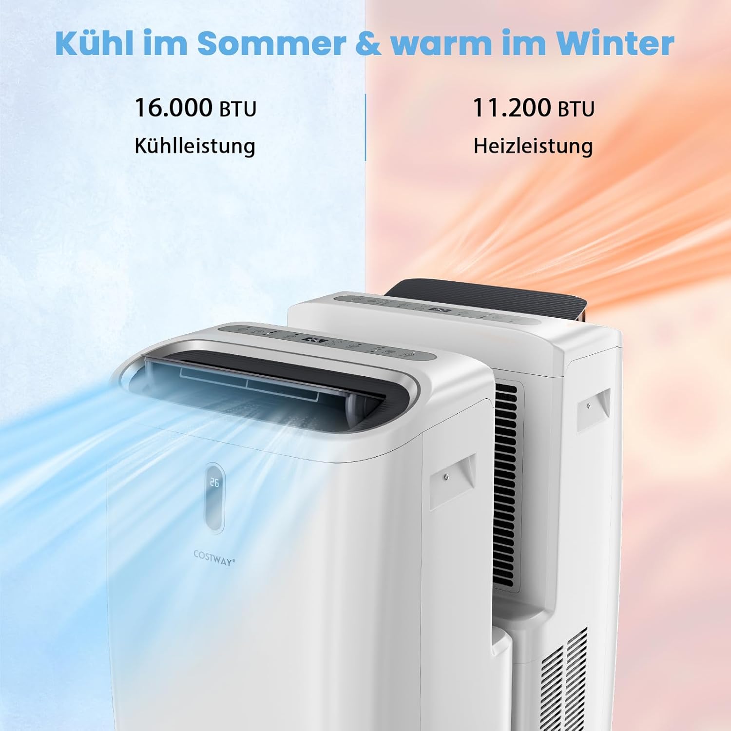 COSTWAY Klimaanlage mobil 16000BTU, Klimagerät mit Abluftschlauch, 5 in 1 Kühlen & Heizen & Entfeuchten & Belüften & Schlafmodus für Räume bis zu 150 m³, Fernbedienung/App, 24H Timer, 4700W, ≤57dB