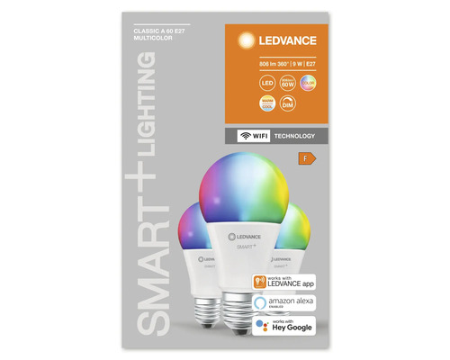 Ledvance Smart WIFI LED-lampen dimbaar A60 E27/9W (60W) mat 806 lm 2700-6500 K RGBW 3-pack