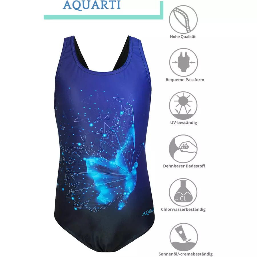Aquarti Mädchen Badeanzug Chlorresistent Muscleback Wassersport schwarz Modell 1