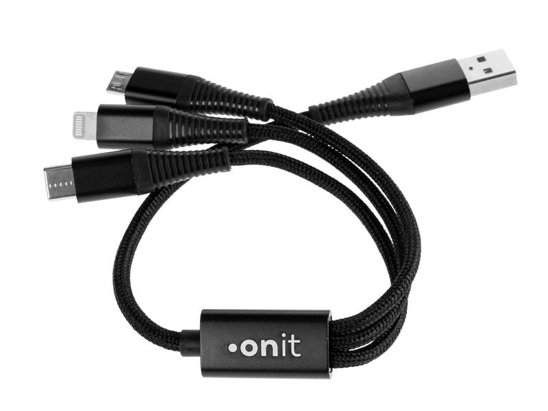 onit USB-Ladekabel USB A - Lightning/Micro-USB B/USB C 0.2 Verbindungskabel mit geflochtener Nylonummantelung