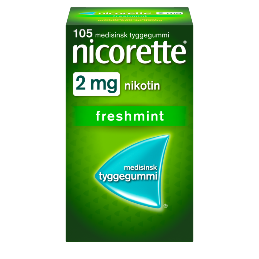 Nicorette Freshmint tyggegummi 2 mg nikotin, slutte å røyke
