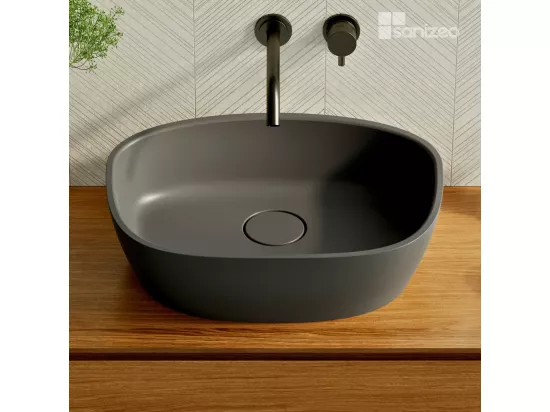 Vasque à poser FRODE - 75% Minéral Noir Mat Asymétrique 50*36*H16.6cm - LAVABERG