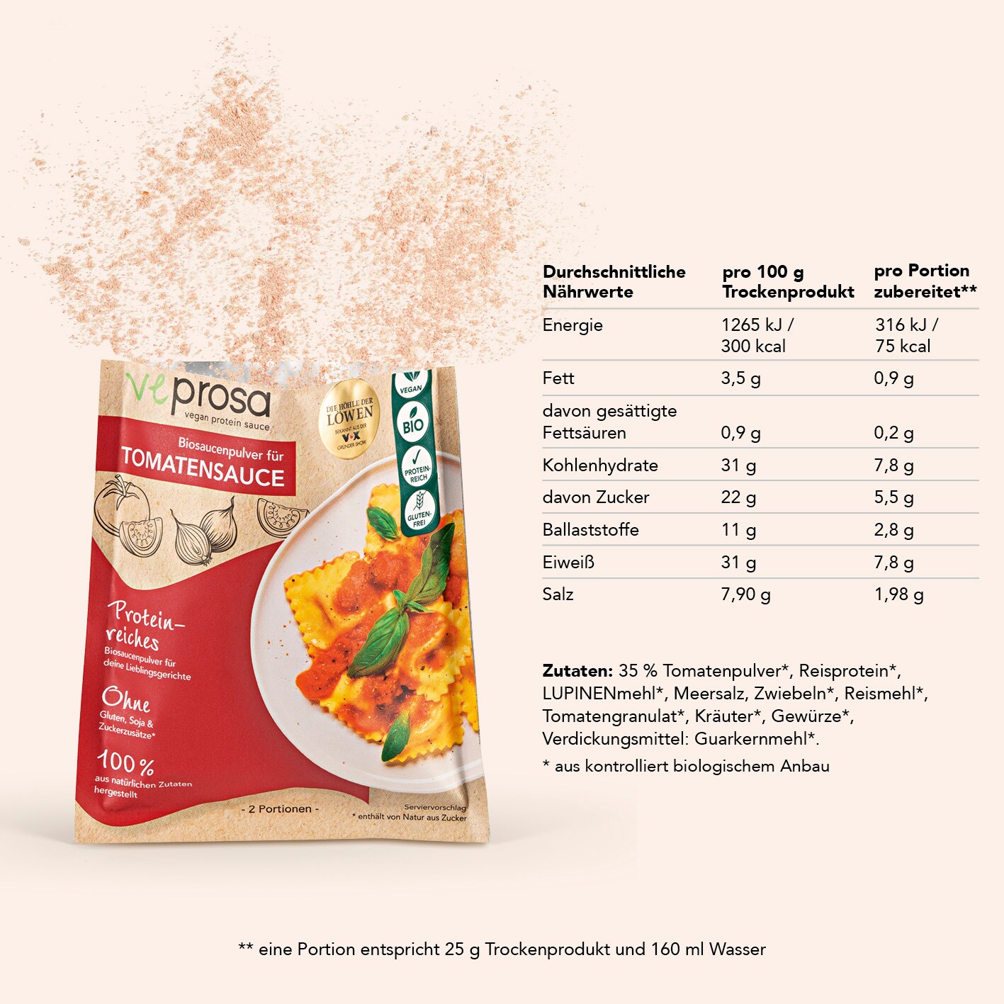 Veprosa Pulver vegane Proteinsoße 50g - versch. Sorten - Tomate