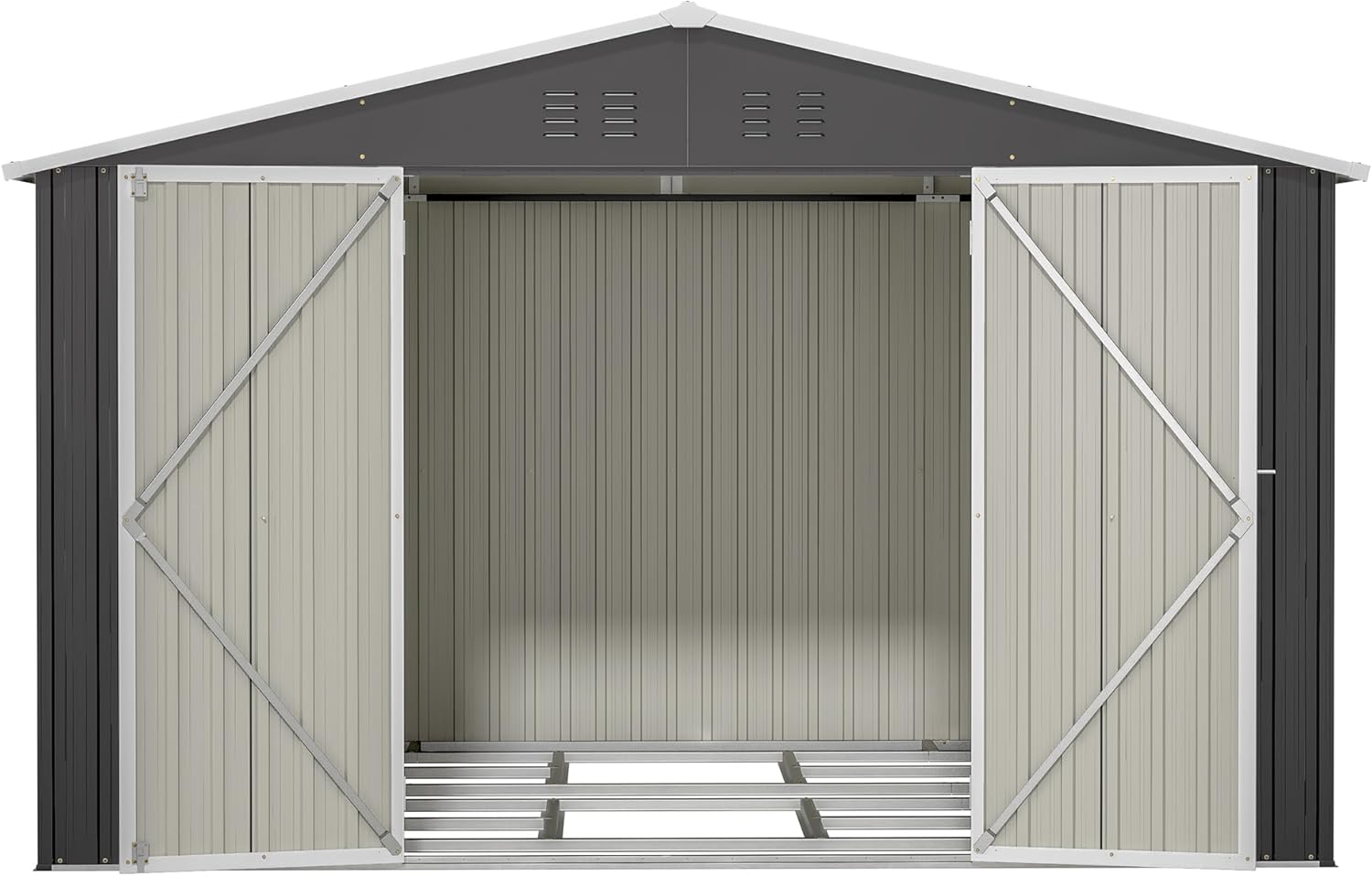 Metall Gerätehaus Gartenhaus Geräteschuppen Garten Schuppen Inkl. Metallfundament (ohne Boden), Metall Gerätehaus mit Pultdach, Geräteschrank für Garten (Schwarz 8x10)