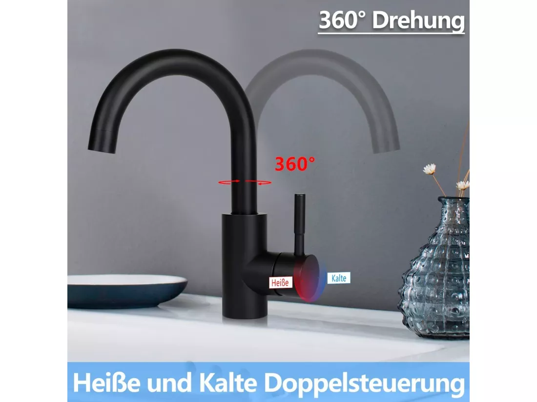 NETTLIFE robinet de cuisine robinet de lavabo de salle de bains robinet de salle de bains en acier inoxydable haute pression