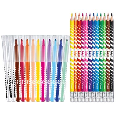 Maped Color'Peps Oops - Combo Pack avec 10 feutres effaçables avec 2 effaçeurs + 12 crayons de couleur effaçables