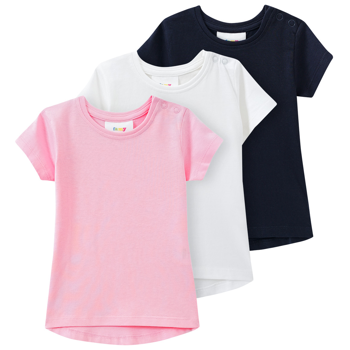 Famy 3 Baby T-Shirts unifarben cremeweiss / rosa / dunkelblau