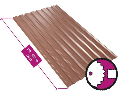 PRECIT trapeziumvormig wandpaneel W20LA Roodbruin RAL 8012 Vaste breedte 1135 mm x dikte 0,5 mm (verkocht per meter van 150 tot max. 900 cm)