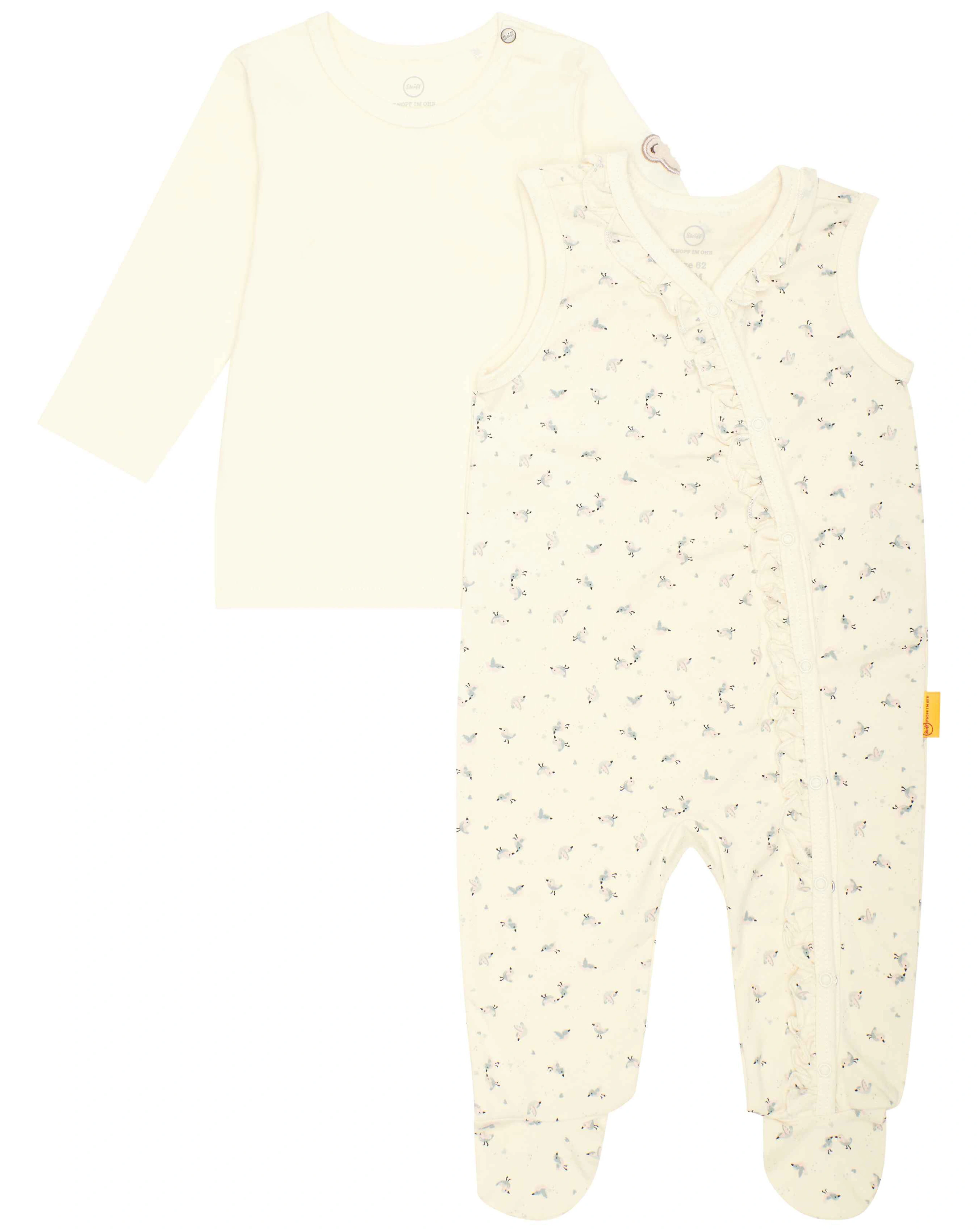 Strampler-Set BIRD'S TWITTERING FLOWER mit Langarmshirt in antique white
