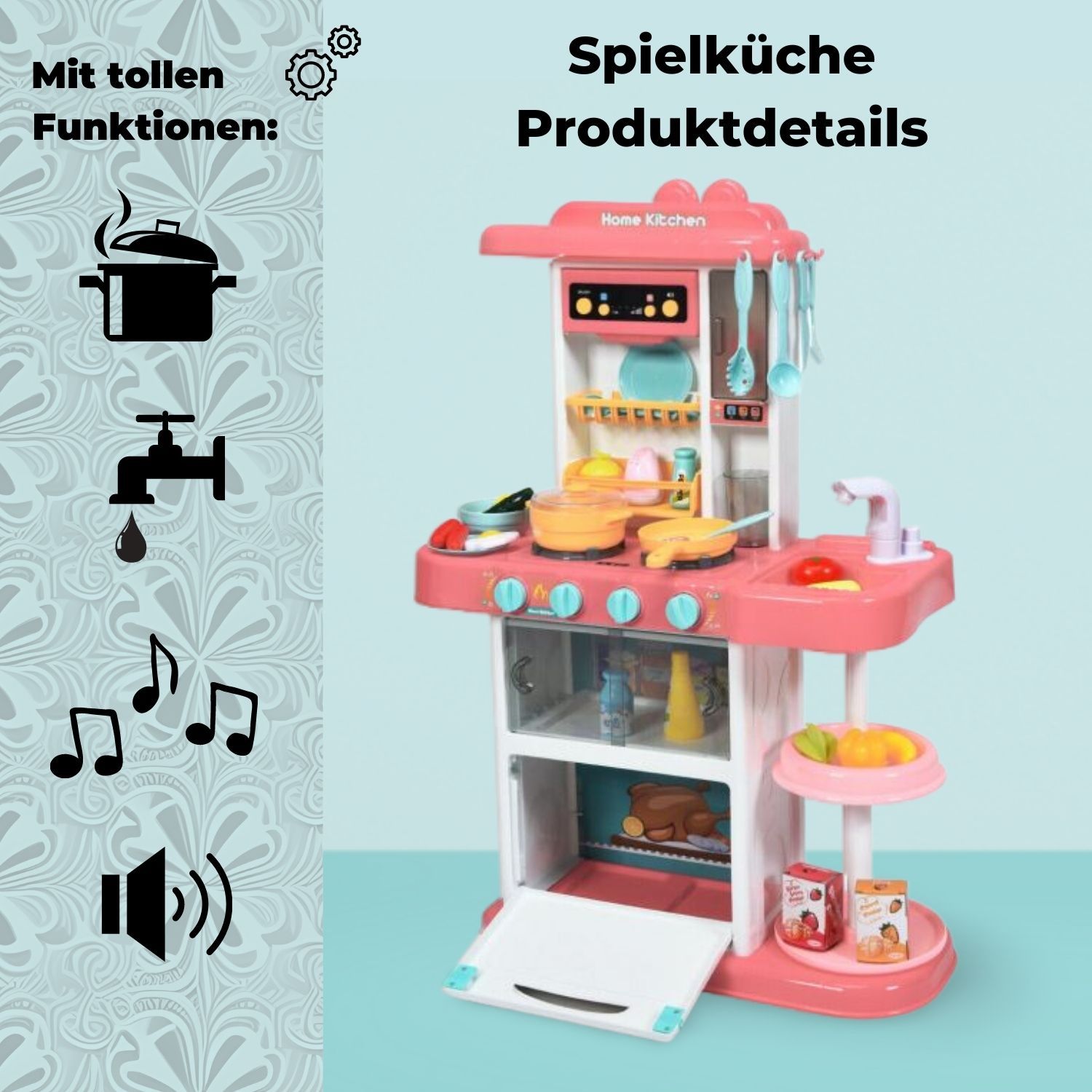 Coemo Kinderküche Paula Spielküche PINK mit viel Zubehör
